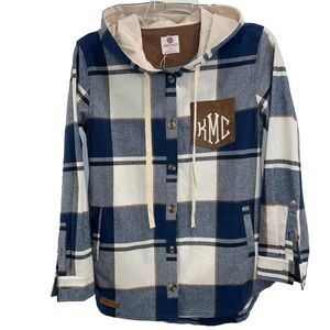 NWT Marleylilly Monogrammed Plaid Hooded Tunic Shirt Women’s MEDIUM 100% Cotton